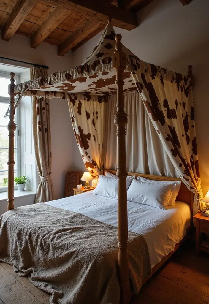 30 Cow Print Bedroom Ideas That Feel Fun & Trendy 29 30 Cow Print Bedroom Ideas That Feel Fun & Trendy - 28. Cow Print Bed Canopies