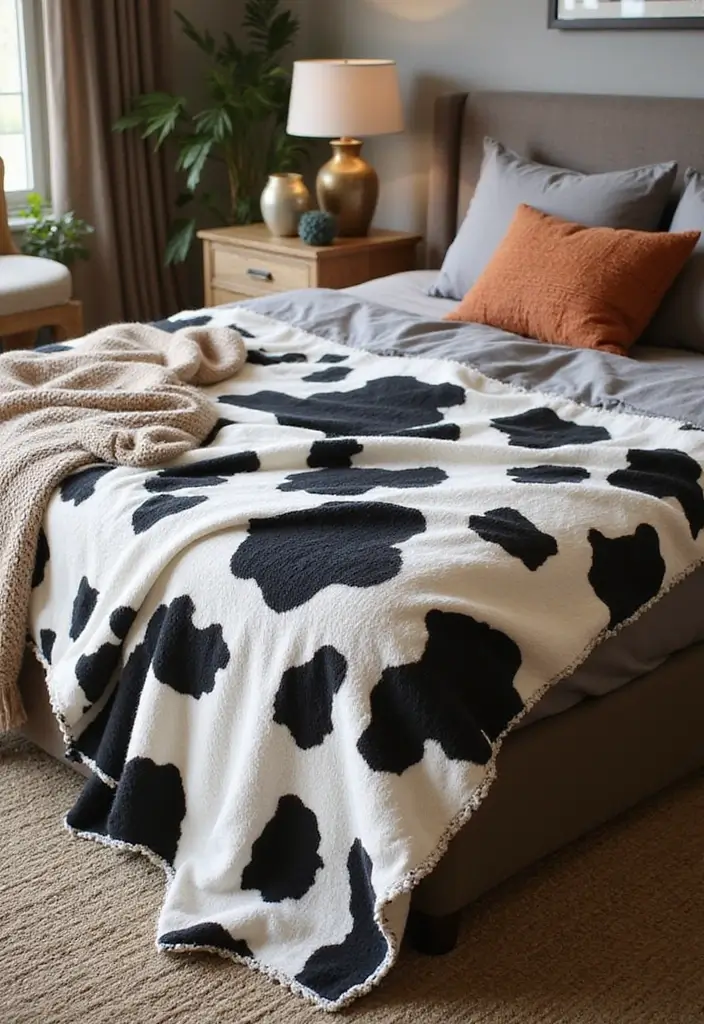 30 Cow Print Bedroom Ideas That Feel Fun & Trendy 31 30 Cow Print Bedroom Ideas That Feel Fun & Trendy - 30. Cow Print Throw Blankets