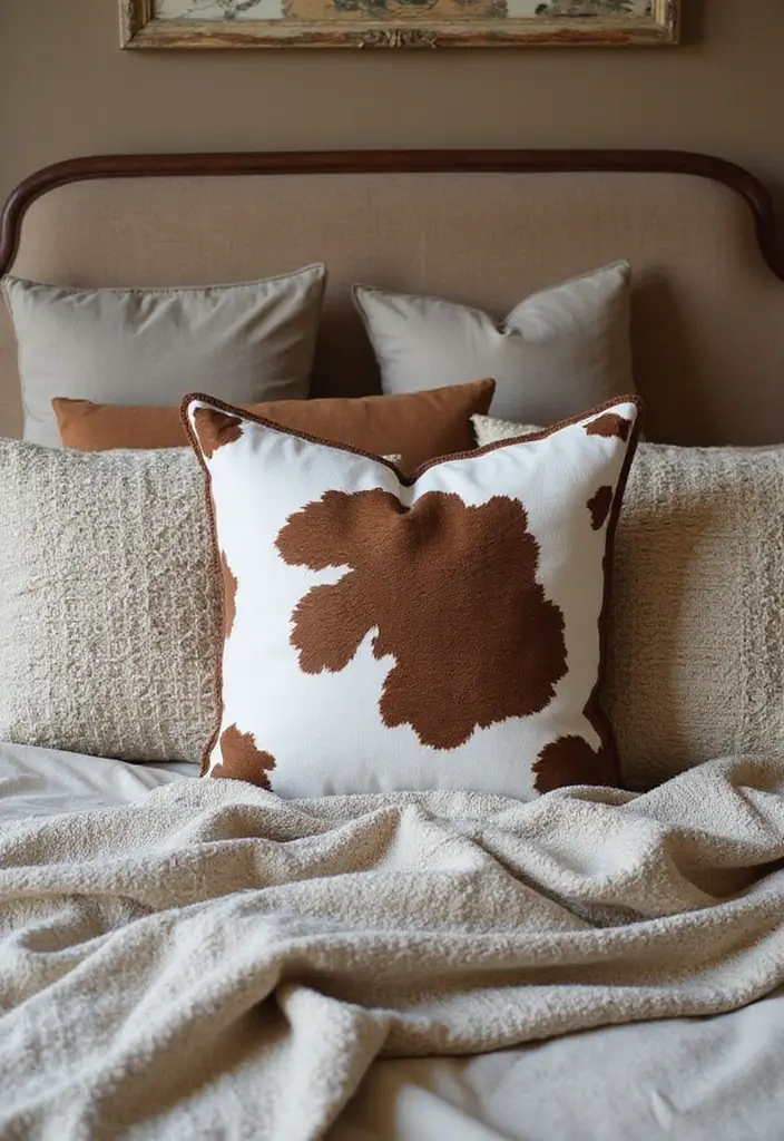 30 Cow Print Bedroom Ideas That Feel Fun & Trendy 5 30 Cow Print Bedroom Ideas That Feel Fun & Trendy - 4. Cow Print Throw Pillows