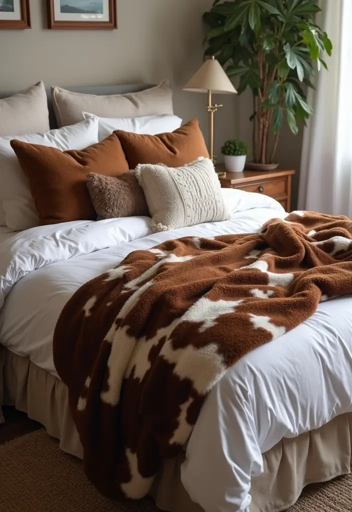 30 Cow Print Bedroom Ideas That Feel Fun & Trendy 10 30 Cow Print Bedroom Ideas That Feel Fun & Trendy - 9. Cow Print Blankets and Throws