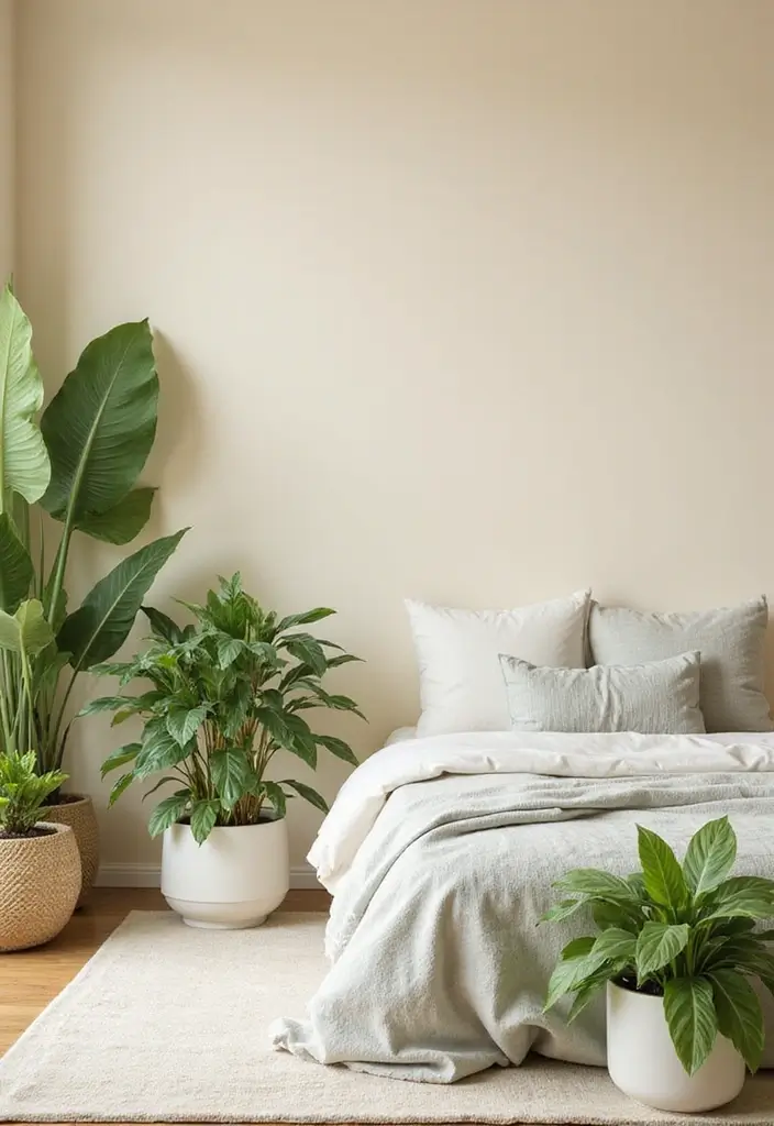 30 Cream Color Bedroom Ideas That Feel Soft, Bright & Welcoming 11 30 Cream Color Bedroom Ideas That Feel Soft, Bright & Welcoming - 10. Cream and Plants Combination