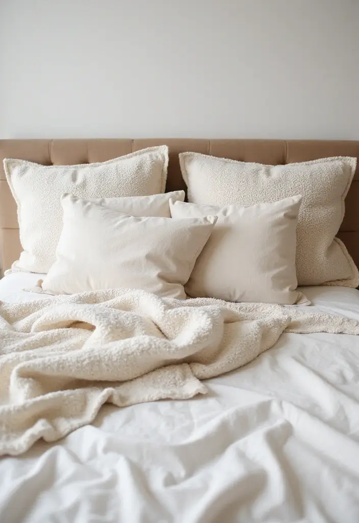 30 Cream Color Bedroom Ideas That Feel Soft, Bright & Welcoming 14 30 Cream Color Bedroom Ideas That Feel Soft, Bright & Welcoming - 13. Cream Color Throw Pillows
