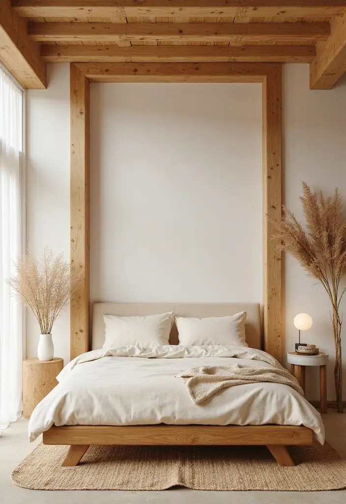 30 Cream Color Bedroom Ideas That Feel Soft, Bright & Welcoming 16 30 Cream Color Bedroom Ideas That Feel Soft, Bright & Welcoming - 15. Cream and Bamboo Furniture