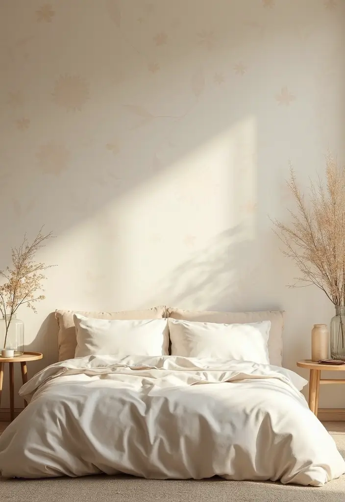 30 Cream Color Bedroom Ideas That Feel Soft, Bright & Welcoming 27 30 Cream Color Bedroom Ideas That Feel Soft, Bright & Welcoming - 26. Cream Color Wallpaper