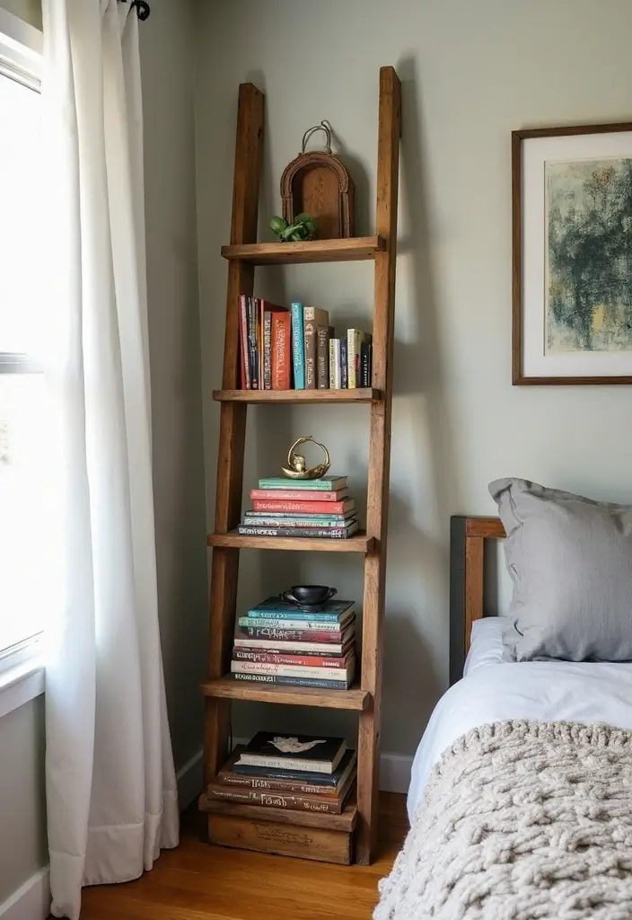 30 DIY Home Decor Easy Bedroom Craft Ideas You’ll Love Making 12 30 DIY Home Decor Easy Bedroom Craft Ideas You’ll Love Making - 11. Repurposed Ladder Bookshelf