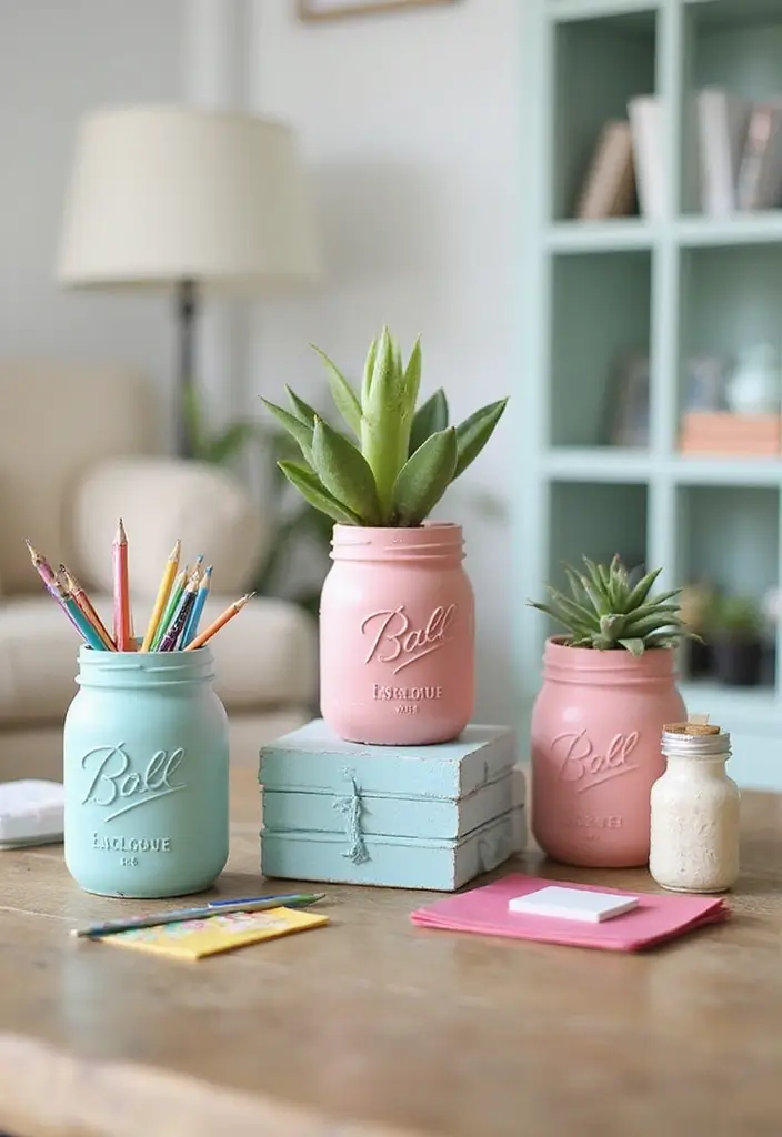 30 DIY Home Decor Easy Bedroom Craft Ideas You’ll Love Making 4 30 DIY Home Decor Easy Bedroom Craft Ideas You’ll Love Making - 3. Painted Mason Jar Organizers