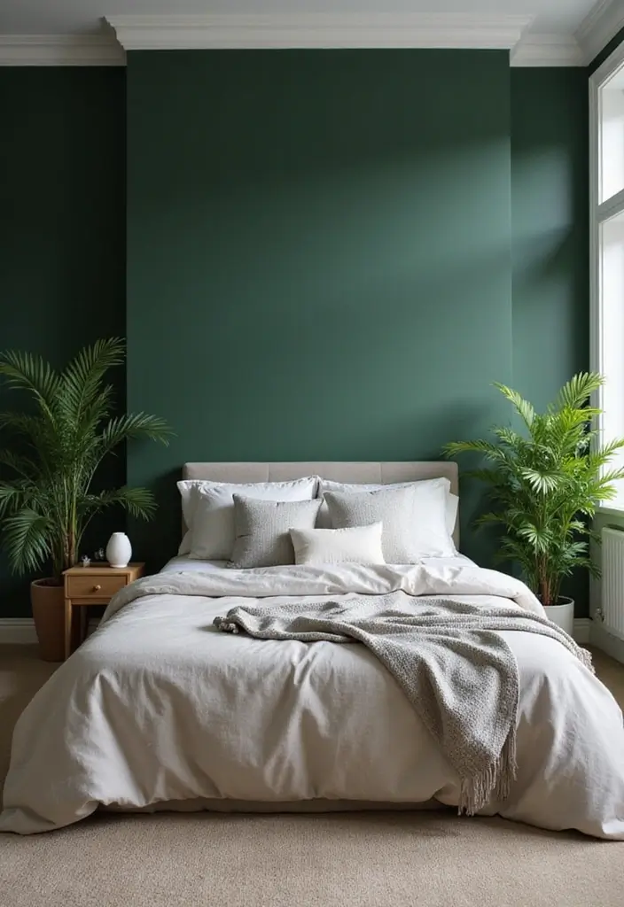 30 Dark Green Bedroom Ideas That Feel Cozy, Calm & Luxurious 2 30 Dark Green Bedroom Ideas That Feel Cozy, Calm & Luxurious - 1. Embrace Earthy Tones with Accent Walls