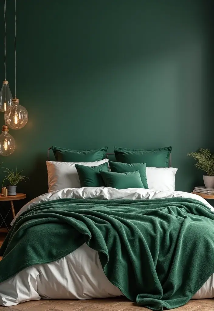 30 Dark Green Bedroom Ideas That Feel Cozy, Calm & Luxurious 19 30 Dark Green Bedroom Ideas That Feel Cozy, Calm & Luxurious - 18. Dark Green Accessories to Elevate Style