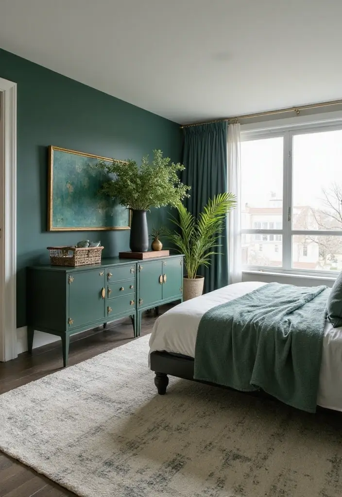30 Dark Green Bedroom Ideas That Feel Cozy, Calm & Luxurious 25 30 Dark Green Bedroom Ideas That Feel Cozy, Calm & Luxurious - 24. Dark Green for Accent Accessories