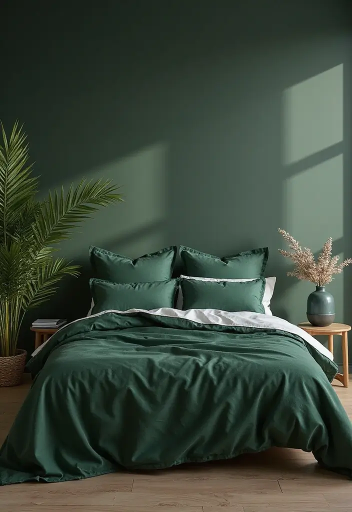 30 Dark Green Bedroom Ideas That Feel Cozy, Calm & Luxurious 7 30 Dark Green Bedroom Ideas That Feel Cozy, Calm & Luxurious - 6. Sustainable Fabrics for Eco-Friendly Comfort