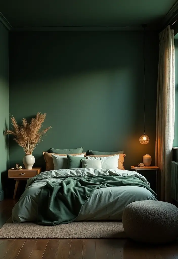30 Dark Green Bedroom Ideas That Feel Cozy, Calm & Luxurious 8 30 Dark Green Bedroom Ideas That Feel Cozy, Calm & Luxurious - 7. Soft Lighting to Enhance the Atmosphere