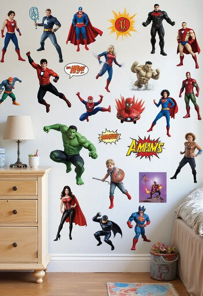 30 Marvel Bedroom Ideas Boy Rooms That Feel Heroic & Fun 15 30 Marvel Bedroom Ideas Boy Rooms That Feel Heroic & Fun - 14. Superhero Wall Decals