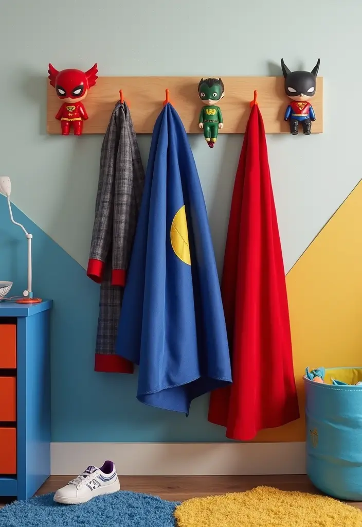30 Marvel Bedroom Ideas Boy Rooms That Feel Heroic & Fun 7 30 Marvel Bedroom Ideas Boy Rooms That Feel Heroic & Fun - 6. Superhero Cloak Rack