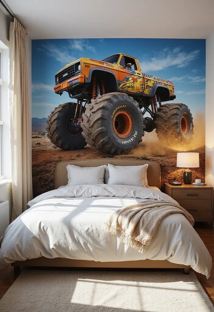 30 Monster Truck Bedroom Ideas That Kids Will Go Crazy For 13 30 Monster Truck Bedroom Ideas That Kids Will Go Crazy For - 12. Monster Truck Wall Murals