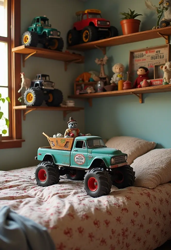 30 Monster Truck Bedroom Ideas That Kids Will Go Crazy For 14 30 Monster Truck Bedroom Ideas That Kids Will Go Crazy For - 13. Vintage Monster Truck Collectibles