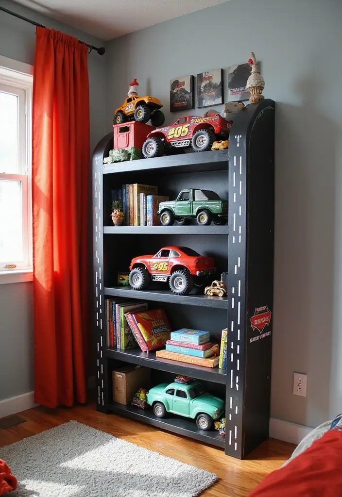 30 Monster Truck Bedroom Ideas That Kids Will Go Crazy For 17 30 Monster Truck Bedroom Ideas That Kids Will Go Crazy For - 16. Car-Themed Bookshelf