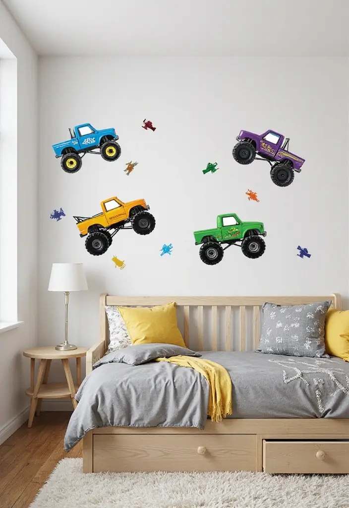 30 Monster Truck Bedroom Ideas That Kids Will Go Crazy For 20 30 Monster Truck Bedroom Ideas That Kids Will Go Crazy For - 19. Monster Truck Wall Stickers