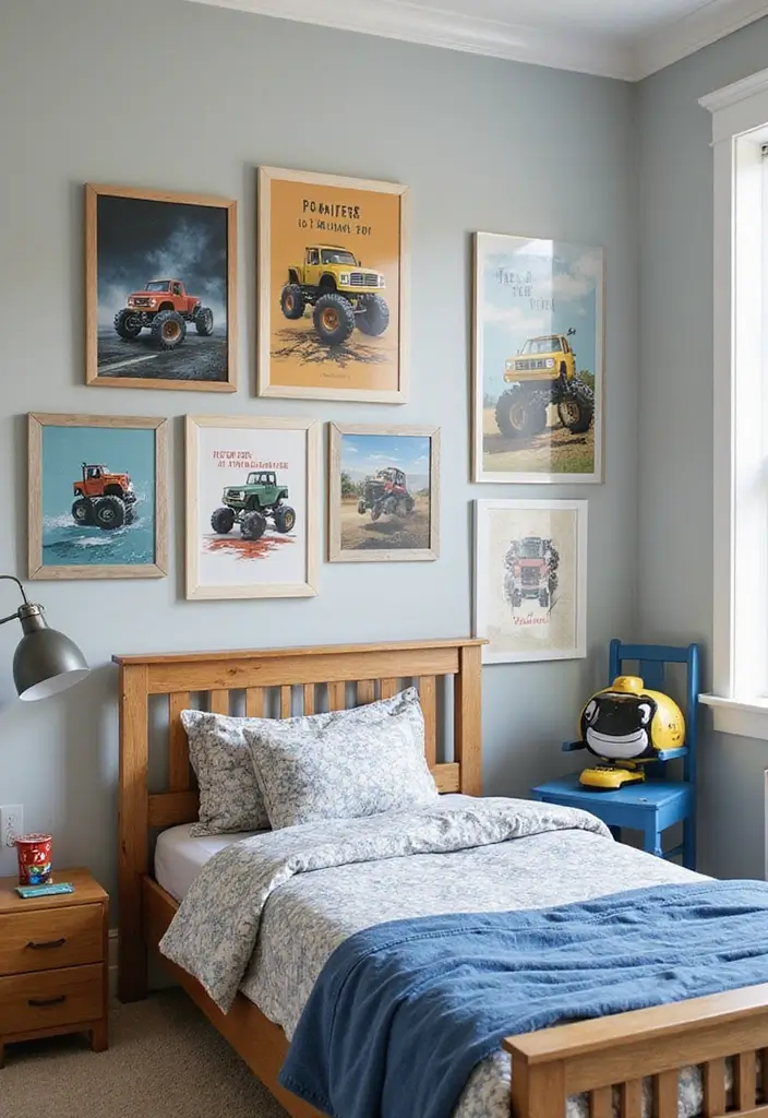 30 Monster Truck Bedroom Ideas That Kids Will Go Crazy For 3 30 Monster Truck Bedroom Ideas That Kids Will Go Crazy For - 2. Playful Wall Art