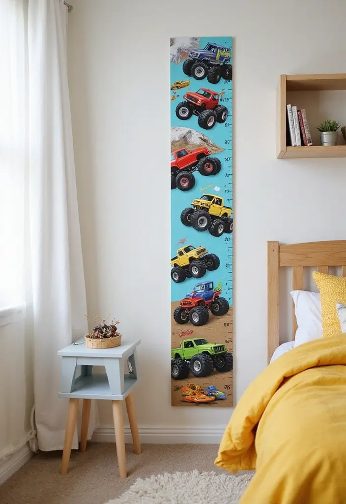 30 Monster Truck Bedroom Ideas That Kids Will Go Crazy For 21 30 Monster Truck Bedroom Ideas That Kids Will Go Crazy For - 20. Themed Growth Chart