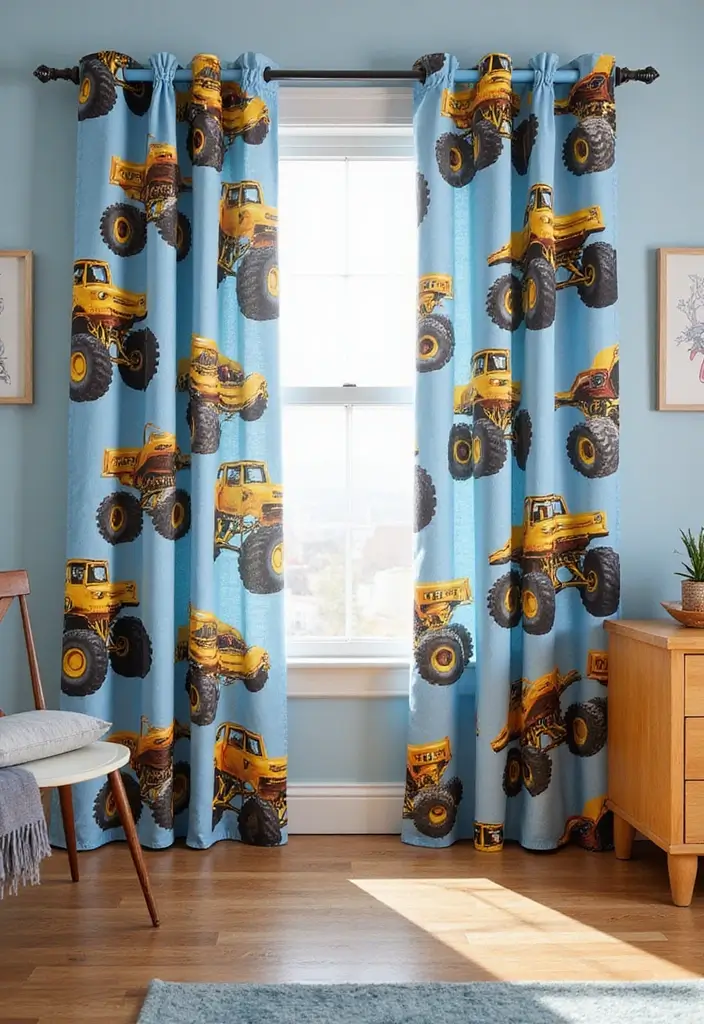 30 Monster Truck Bedroom Ideas That Kids Will Go Crazy For 7 30 Monster Truck Bedroom Ideas That Kids Will Go Crazy For - 6. Themed Curtains