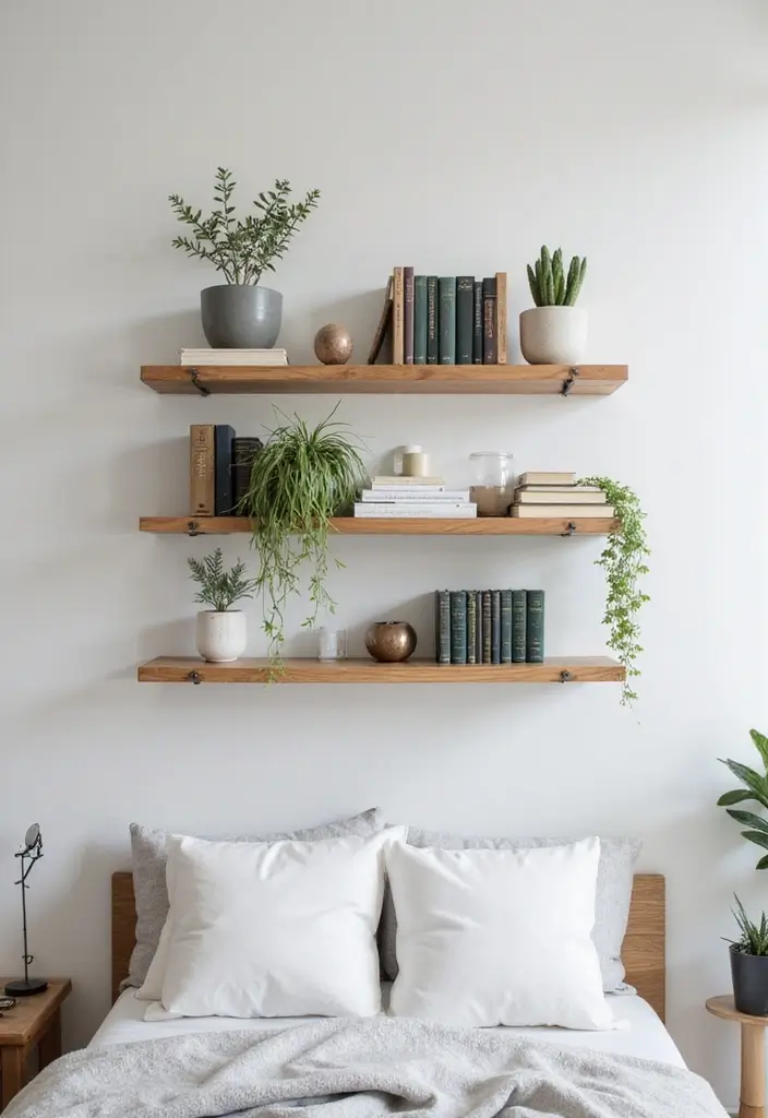 30 Organization Ideas for Bedroom That Keep Things Effortless 3 30 Organization Ideas for Bedroom That Keep Things Effortless - 2. Floating Shelves