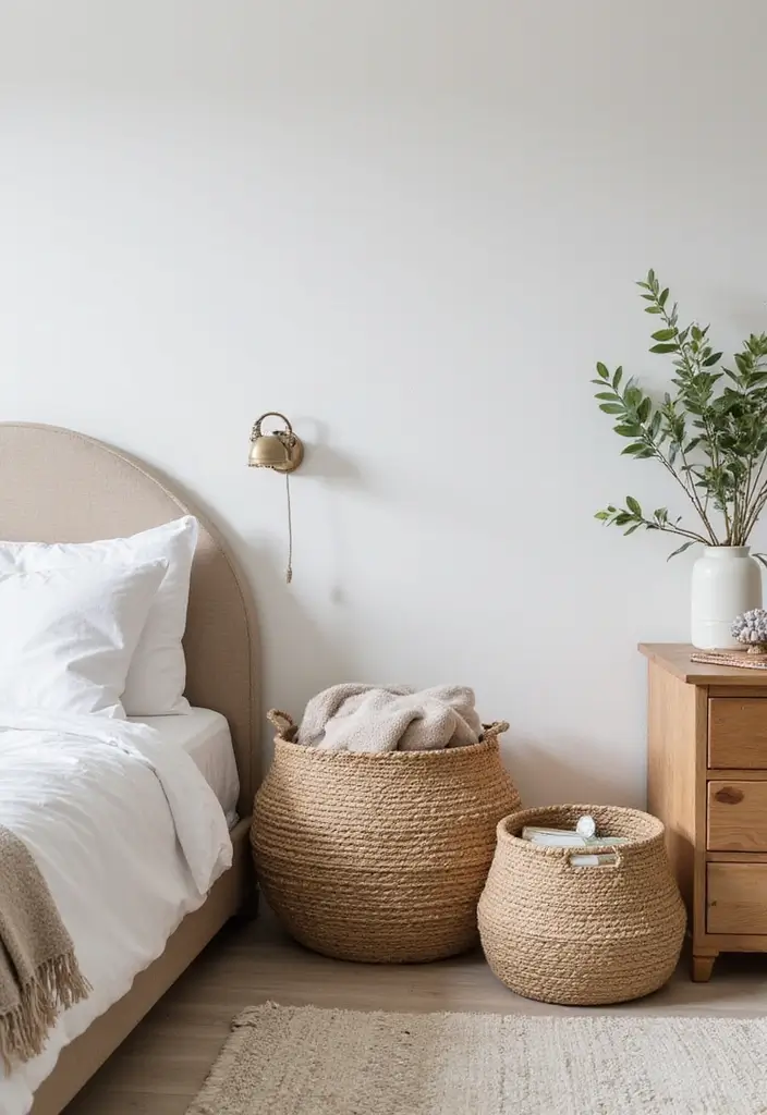 30 Organization Ideas for Bedroom That Keep Things Effortless 5 30 Organization Ideas for Bedroom That Keep Things Effortless - 4. Decorative Baskets