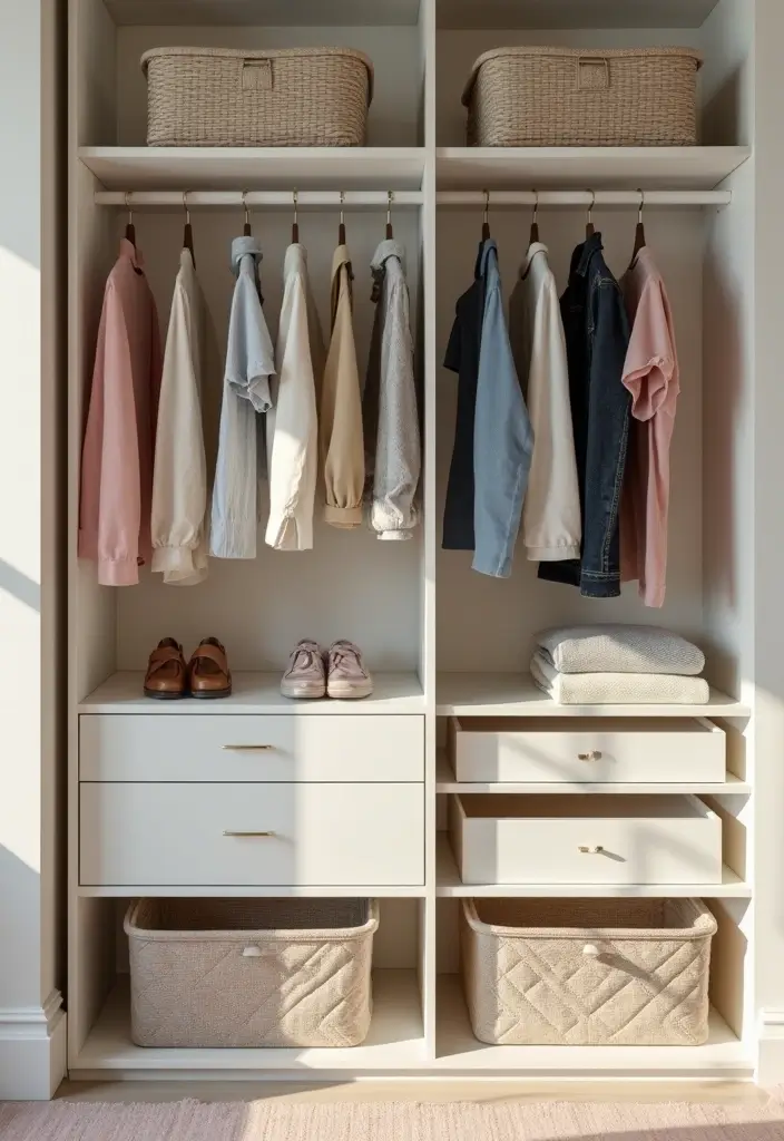 30 Organization Ideas for Bedroom That Keep Things Effortless 6 30 Organization Ideas for Bedroom That Keep Things Effortless - 5. Minimalist Closet Organization