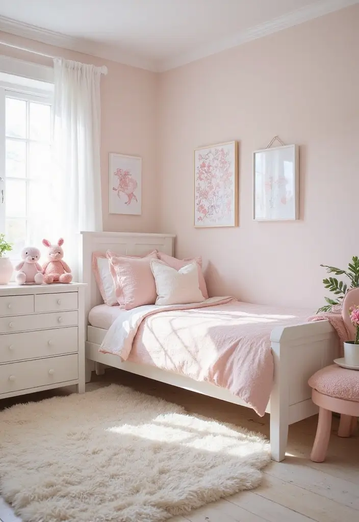 30 Pink Bedroom Ideas for Kids That Are Adorable and Playful 2 30 Pink Bedroom Ideas for Kids That Are Adorable and Playful - 1. Soft Blush and White Oasis