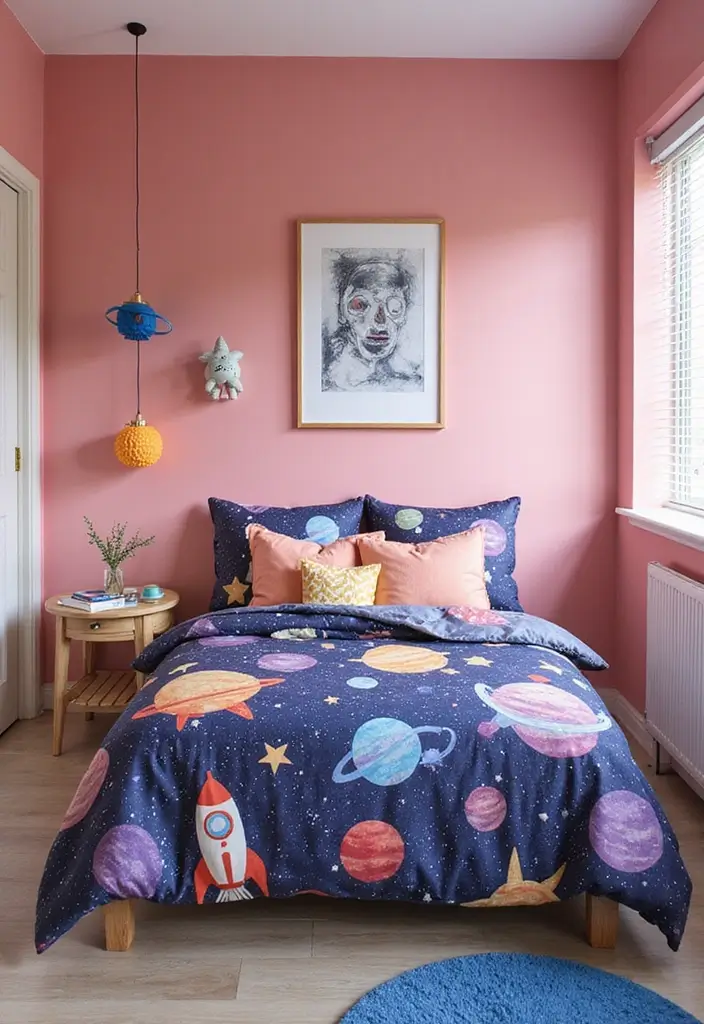 30 Pink Bedroom Ideas for Kids That Are Adorable and Playful 12 30 Pink Bedroom Ideas for Kids That Are Adorable and Playful - 11. Cosmic Adventure