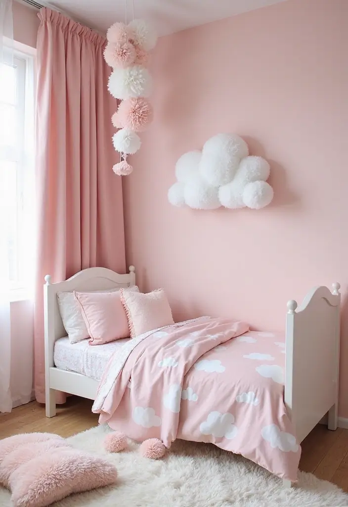 30 Pink Bedroom Ideas for Kids That Are Adorable and Playful 13 30 Pink Bedroom Ideas for Kids That Are Adorable and Playful - 12. Cute Cloud Haven