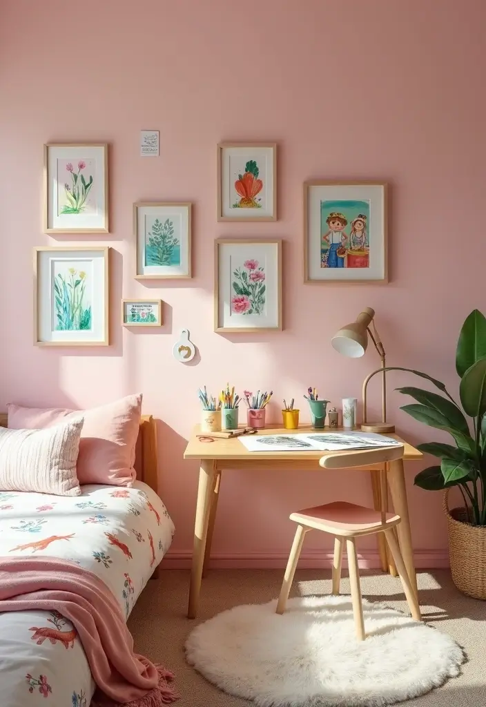30 Pink Bedroom Ideas for Kids That Are Adorable and Playful 14 30 Pink Bedroom Ideas for Kids That Are Adorable and Playful - 13. Artistic Wonderland