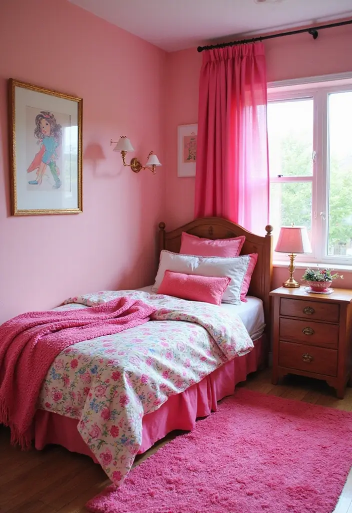 30 Pink Bedroom Ideas for Kids That Are Adorable and Playful 15 30 Pink Bedroom Ideas for Kids That Are Adorable and Playful - 14. Bright and Bold Mix