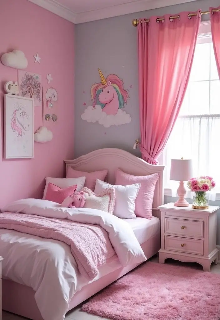 30 Pink Bedroom Ideas for Kids That Are Adorable and Playful 19 30 Pink Bedroom Ideas for Kids That Are Adorable and Playful - 18. Magical Unicorn Dreams