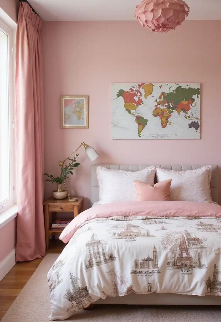 30 Pink Bedroom Ideas for Kids That Are Adorable and Playful 21 30 Pink Bedroom Ideas for Kids That Are Adorable and Playful - 20. Travel Around the World