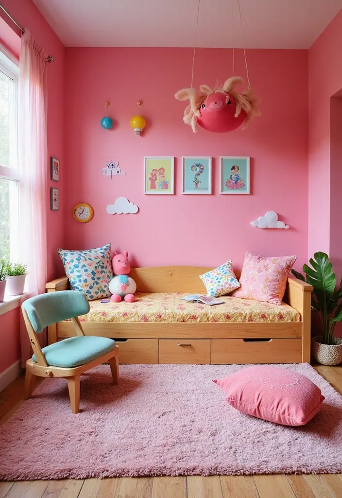 30 Pink Bedroom Ideas for Kids That Are Adorable and Playful 23 30 Pink Bedroom Ideas for Kids That Are Adorable and Playful - 22. Imagination Station