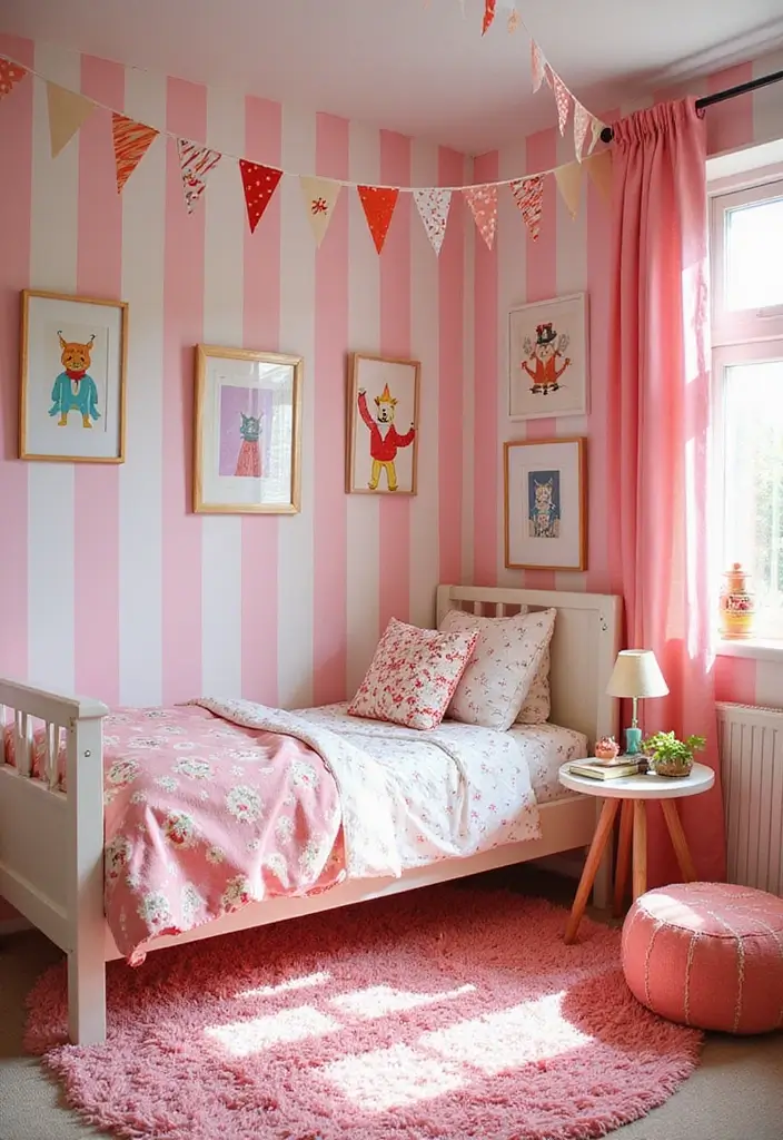30 Pink Bedroom Ideas for Kids That Are Adorable and Playful 29 30 Pink Bedroom Ideas for Kids That Are Adorable and Playful - 28. Playful Circus Theme