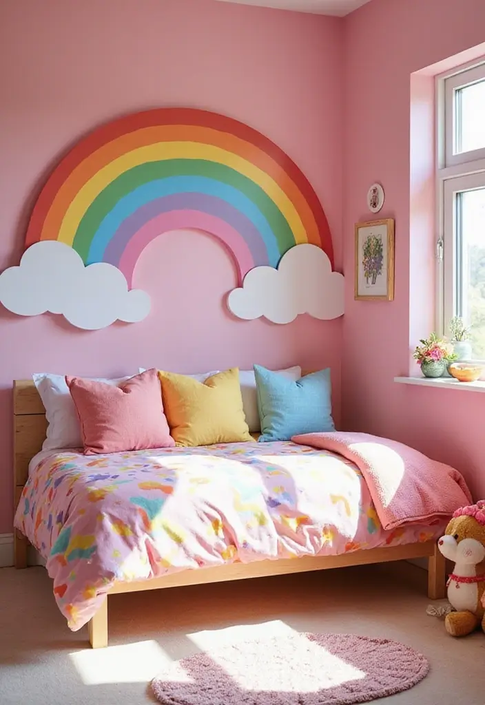30 Pink Bedroom Ideas for Kids That Are Adorable and Playful 4 30 Pink Bedroom Ideas for Kids That Are Adorable and Playful - 3. Rainbow Dreams
