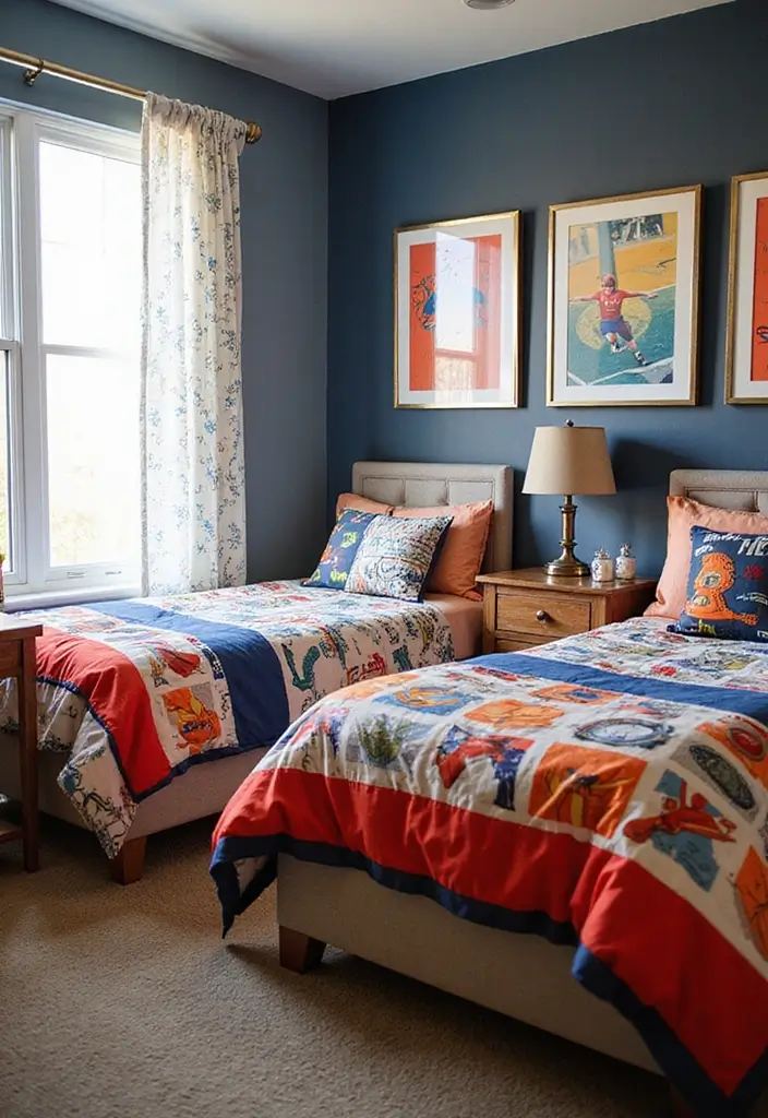 30 Teen Boys Shared Bedroom Ideas That Are Functional and Cool 23 30 Teen Boys Shared Bedroom Ideas That Are Functional and Cool - 22. Sports-themed Bedding
