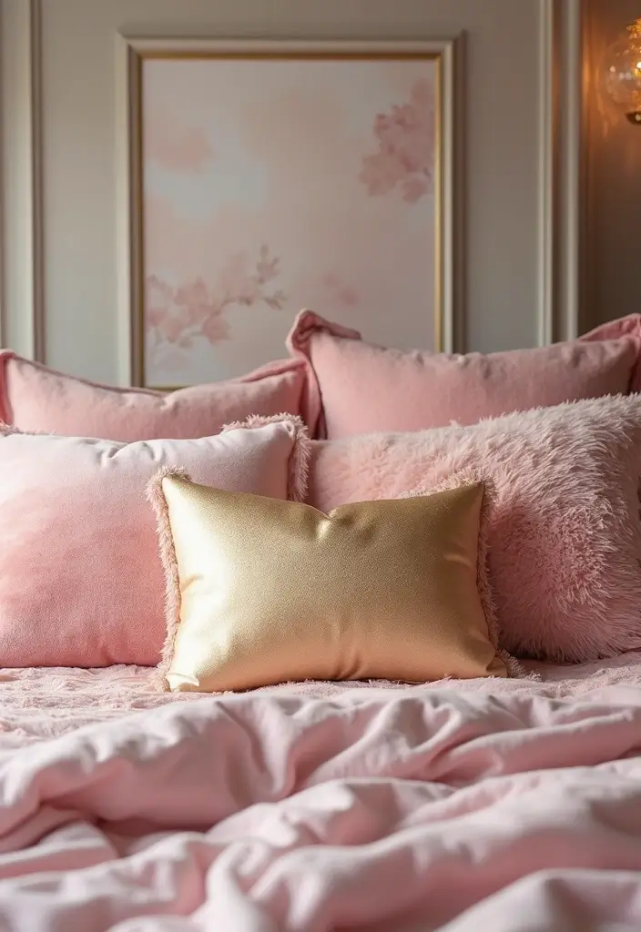 30 Victoria's Secret Bedroom Ideas That Feel Feminine & Glam 13 30 Victoria's Secret Bedroom Ideas That Feel Feminine & Glam - 12. Gold and Pink Throw Pillows