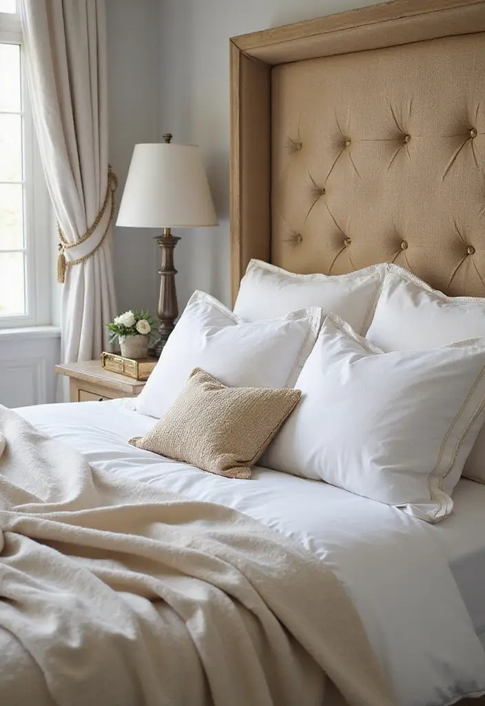 30 White Comforter Bedroom Ideas with Color That Feel Fresh & Inviting 14 30 White Comforter Bedroom Ideas with Color That Feel Fresh & Inviting - 13. Touch of Glam with Metallics