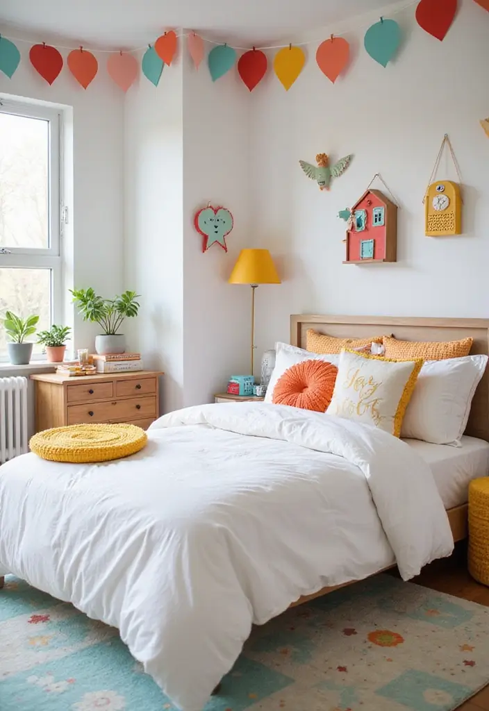 30 White Comforter Bedroom Ideas with Color That Feel Fresh & Inviting 16 30 White Comforter Bedroom Ideas with Color That Feel Fresh & Inviting - 15. Playful Kids’ Room Ideas