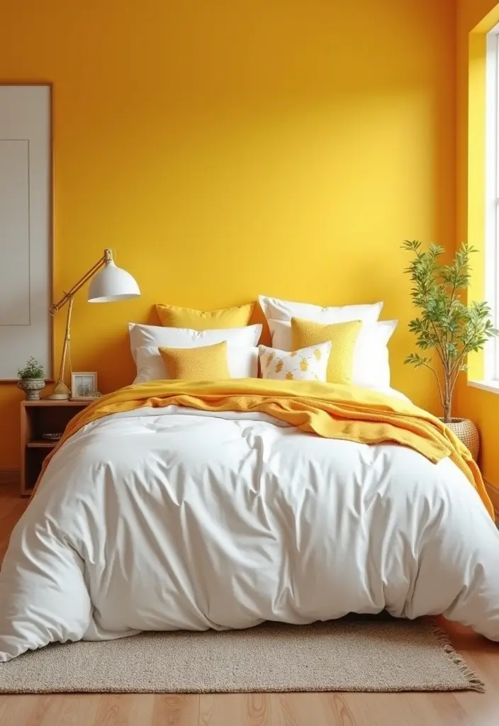 30 White Comforter Bedroom Ideas with Color That Feel Fresh & Inviting 20 30 White Comforter Bedroom Ideas with Color That Feel Fresh & Inviting - 19. Cheerful Sunshine Colors