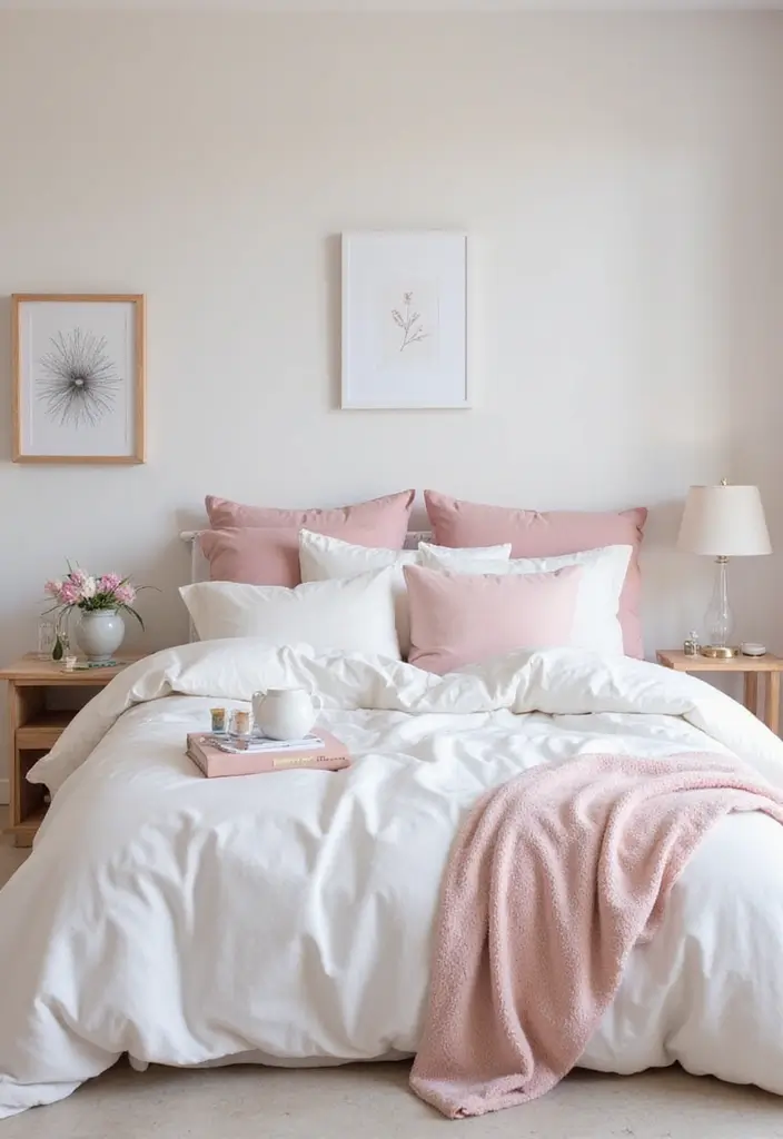 30 White Comforter Bedroom Ideas with Color That Feel Fresh & Inviting 3 30 White Comforter Bedroom Ideas with Color That Feel Fresh & Inviting - 2. Pastel Paradise