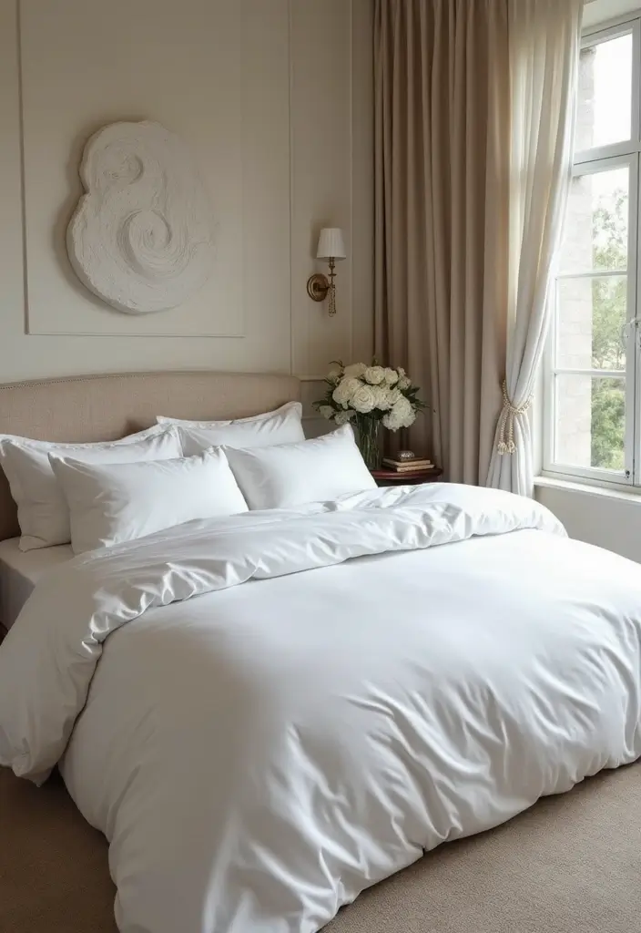 30 White Comforter Bedroom Ideas with Color That Feel Fresh & Inviting 21 30 White Comforter Bedroom Ideas with Color That Feel Fresh & Inviting - 20. Luxe Fabrics and Finishes