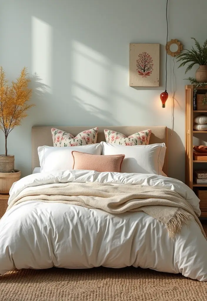 30 White Comforter Bedroom Ideas with Color That Feel Fresh & Inviting 22 30 White Comforter Bedroom Ideas with Color That Feel Fresh & Inviting - 21. Seasonal Decor for Versatility