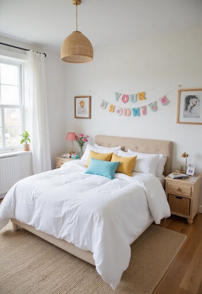 30 White Comforter Bedroom Ideas with Color That Feel Fresh & Inviting 28 30 White Comforter Bedroom Ideas with Color That Feel Fresh & Inviting - 27. Whimsical Touches