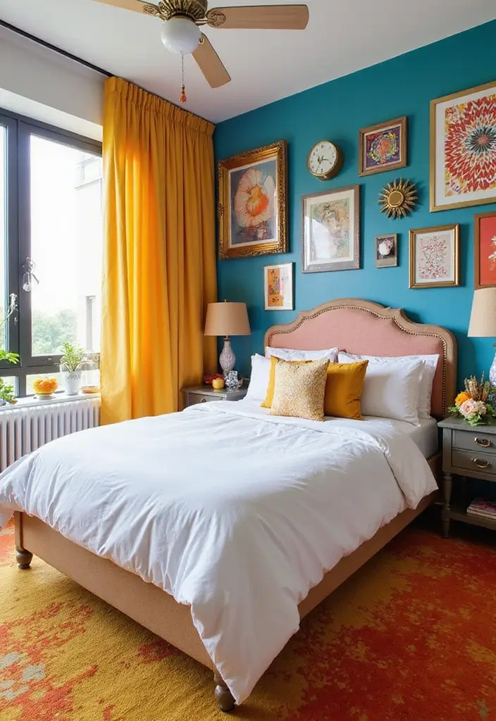 30 White Comforter Bedroom Ideas with Color That Feel Fresh & Inviting 30 30 White Comforter Bedroom Ideas with Color That Feel Fresh & Inviting - 29. Artistic Expression