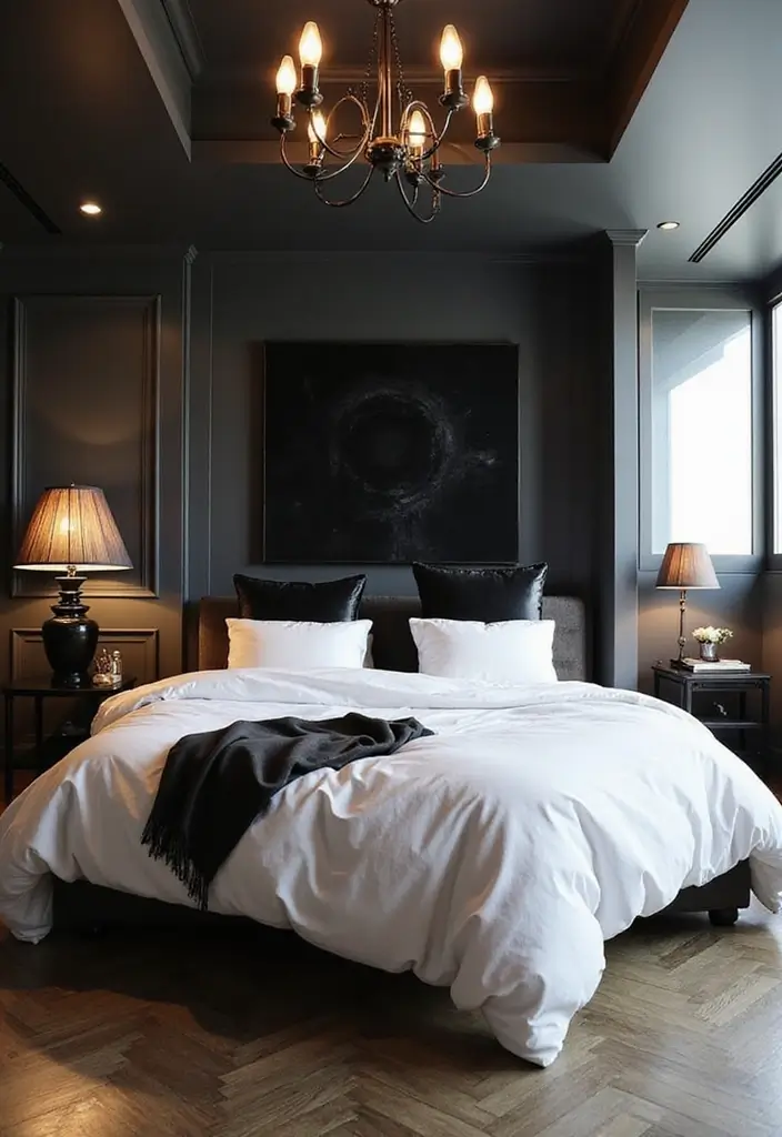 30 White Comforter Bedroom Ideas with Color That Feel Fresh & Inviting 8 30 White Comforter Bedroom Ideas with Color That Feel Fresh & Inviting - 7. Bold Contrasts with Black Accents