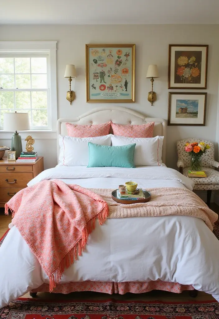 30 White Comforter Bedroom Ideas with Color That Feel Fresh & Inviting 10 30 White Comforter Bedroom Ideas with Color That Feel Fresh & Inviting - 9. Retro Pop with Bright Accents
